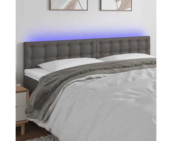 Tăblie de pat cu led, gri, 200x5x78/88 cm, piele ecologică