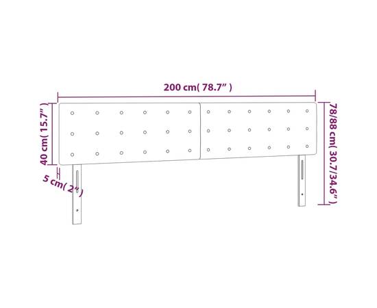 Tăblie de pat cu led, gri, 200x5x78/88 cm, piele ecologică, 6 image