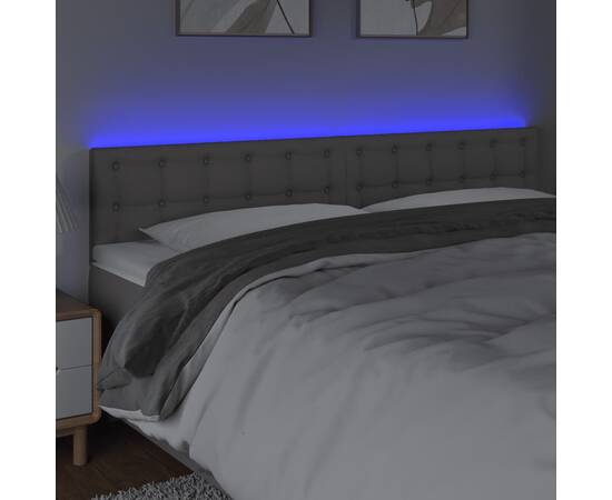 Tăblie de pat cu led, gri, 200x5x78/88 cm, piele ecologică, 3 image