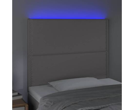 Tăblie de pat cu led, gri, 80x5x118/128 cm, piele ecologică, 3 image