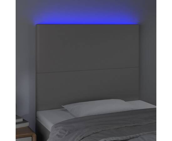 Tăblie de pat cu led, gri, 90x5x118/128 cm, piele ecologică, 3 image