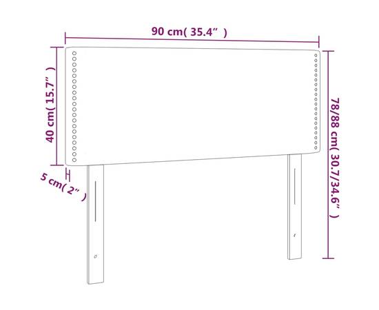 Tăblie de pat cu led, gri, 90x5x78/88 cm, piele ecologică, 6 image