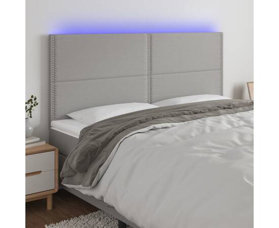 Tăblie de pat cu led, gri deschis, 180x5x118/128 cm, textil