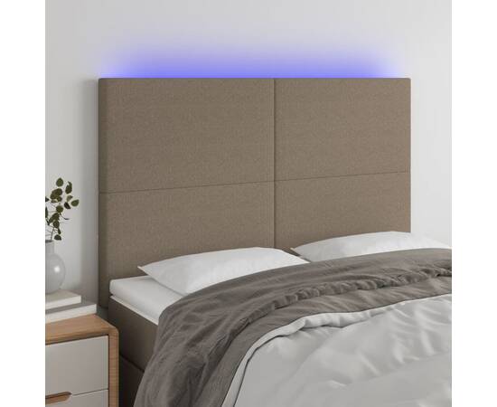 Tăblie de pat cu led, gri taupe, 144x5x118/128 cm, textil