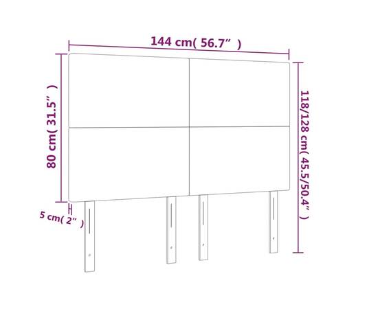 Tăblie de pat cu led, gri taupe, 144x5x118/128 cm, textil, 6 image