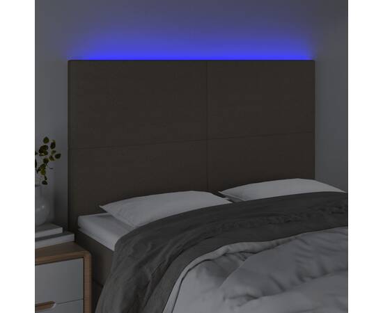 Tăblie de pat cu led, gri taupe, 144x5x118/128 cm, textil, 3 image