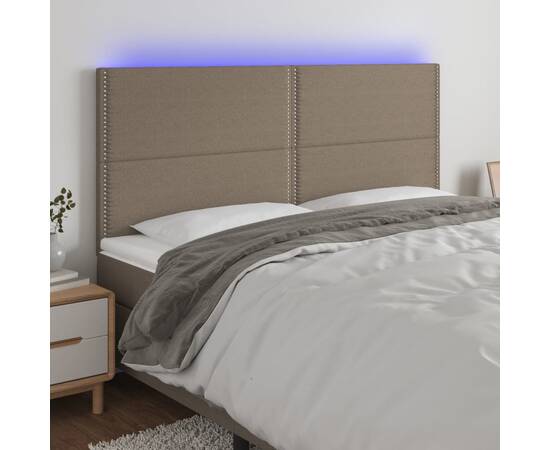 Tăblie de pat cu led, gri taupe, 160x5x118/128 cm, textil