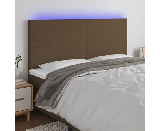 Tăblie de pat cu led, maro închis, 160x5x118/128 cm, textil