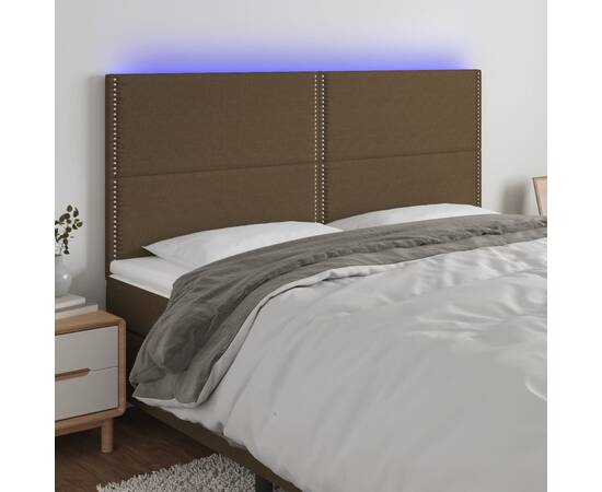 Tăblie de pat cu led, maro închis, 180x5x118/128 cm, textil