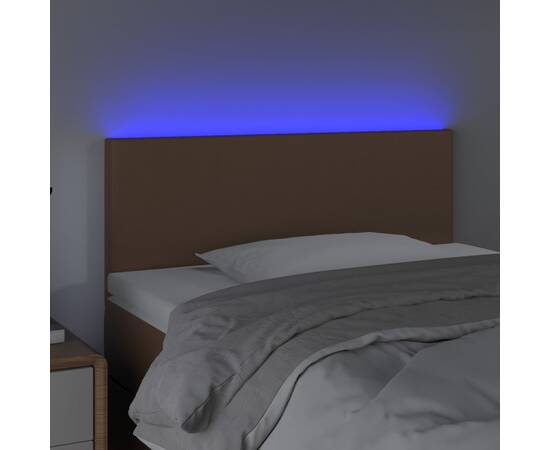 Tăblie de pat cu led, maro, 100x5x78/88 cm, piele ecologică, 3 image