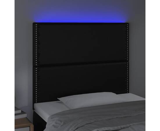Tăblie de pat cu led, negru, 100x5x118/128 cm, piele ecologică, 3 image