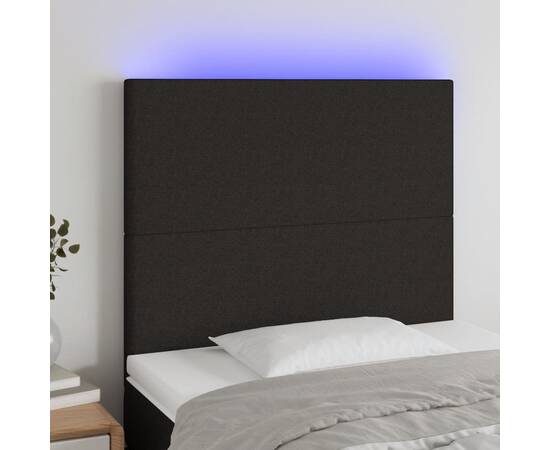 Tăblie de pat cu led, negru, 100x5x118/128 cm, textil