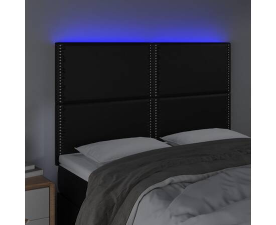 Tăblie de pat cu led, negru, 144x5x118/128 cm, piele ecologică, 3 image