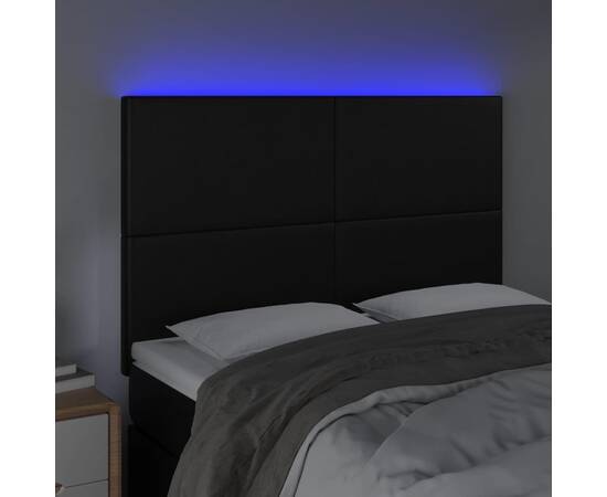 Tăblie de pat cu led, negru, 144x5x118/128 cm, piele ecologică, 3 image