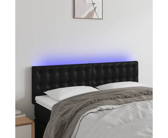 Tăblie de pat cu led, negru, 144x5x78/88 cm, piele ecologică