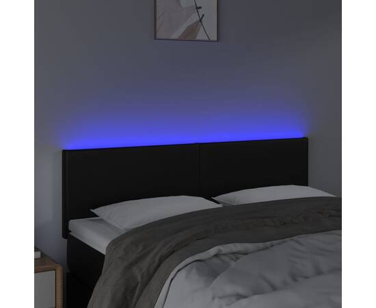 Tăblie de pat cu led, negru, 144x5x78/88 cm, piele ecologică, 3 image