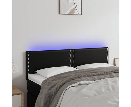 Tăblie de pat cu led, negru, 144x5x78/88 cm, piele ecologică