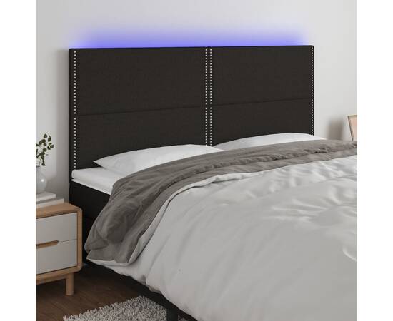Tăblie de pat cu led, negru, 180x5x118/128 cm, textil