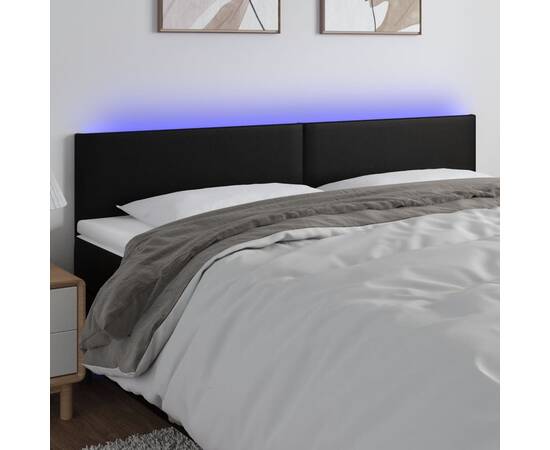 Tăblie de pat cu led, negru, 180x5x78/88 cm, piele ecologică