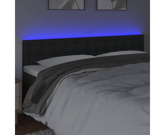 Tăblie de pat cu led, negru, 180x5x78/88 cm, piele ecologică, 3 image