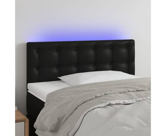 Tăblie de pat cu led, negru, 90x5x78/88 cm, piele ecologică