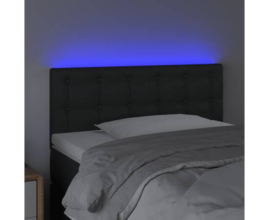 Tăblie de pat cu led, negru, 90x5x78/88 cm, piele ecologică, 3 image