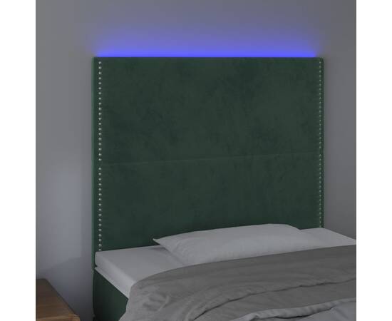Tăblie de pat cu led, verde închis, 80x5x118/128 cm, catifea, 3 image