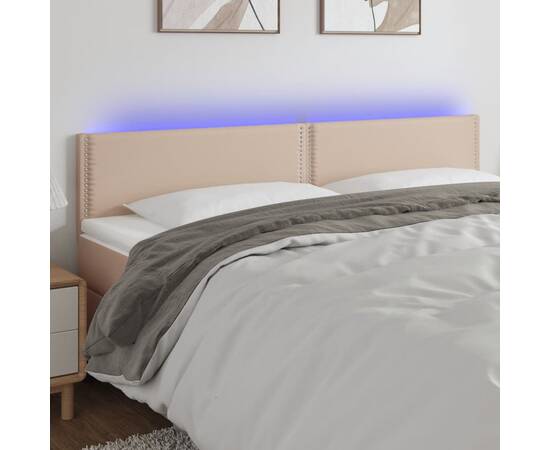 Tăblie de pat cu led cappuccino 160x5x78/88 cm piele ecologică