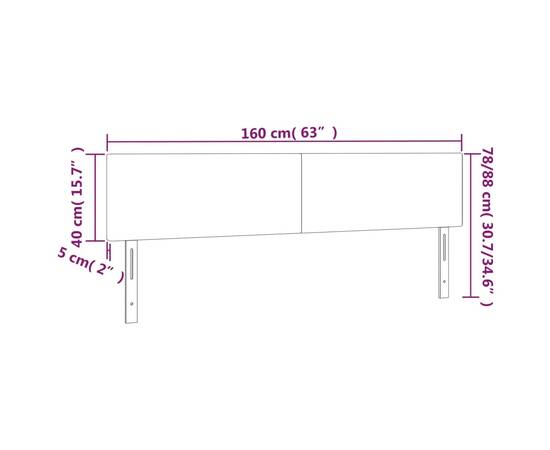 Tăblie de pat cu led cappuccino 160x5x78/88 cm piele ecologică, 6 image