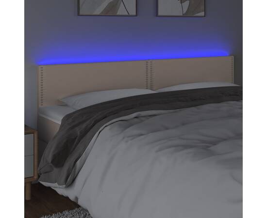 Tăblie de pat cu led cappuccino 160x5x78/88 cm piele ecologică, 3 image