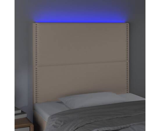 Tăblie de pat cu led cappuccino 80x5x118/128cm, piele ecologică, 3 image