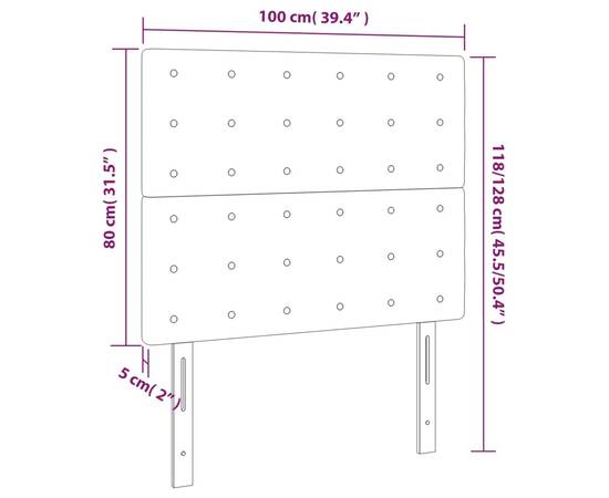 Tăblie de pat cu led, alb, 100x5x118/128 cm, piele ecologică, 6 image