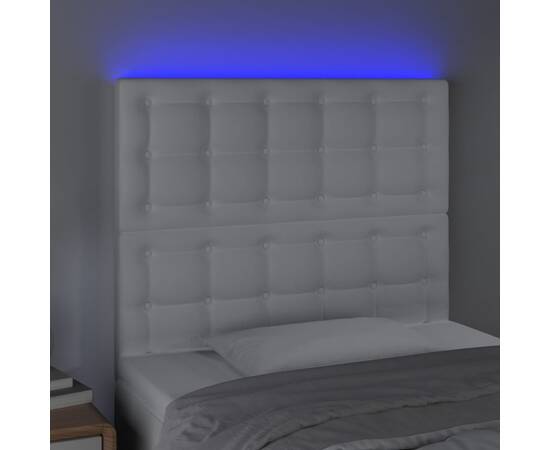 Tăblie de pat cu led, alb, 100x5x118/128 cm, piele ecologică, 3 image