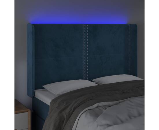 Tăblie de pat cu led, albastru închis, 147x16x118/128cm catifea, 4 image