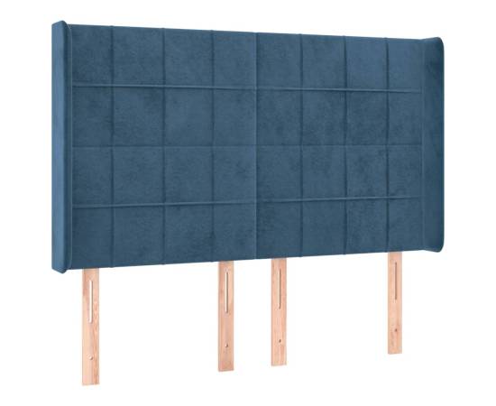 Tăblie de pat cu led, albastru închis, 147x16x118/128cm catifea, 3 image