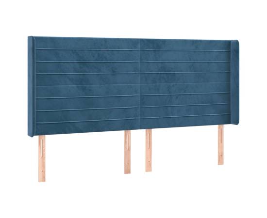 Tăblie de pat cu led, albastru închis, 163x16x118/128cm catifea, 3 image
