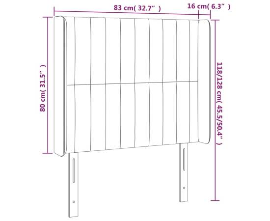 Tăblie de pat cu led, albastru închis, 83x16x118/128cm, catifea, 7 image