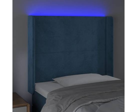 Tăblie de pat cu led, albastru închis, 83x16x118/128cm, catifea, 4 image