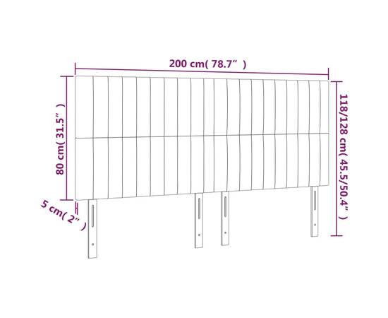 Tăblie de pat cu led, albastru, 200x5x118/128 cm, textil, 6 image