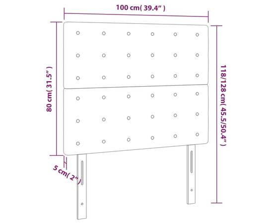 Tăblie de pat cu led, cappuccino, 100x5x118/128 cm, piele eco, 6 image