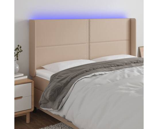 Tăblie de pat cu led, cappuccino, 163x16x118/128 cm, piele eco