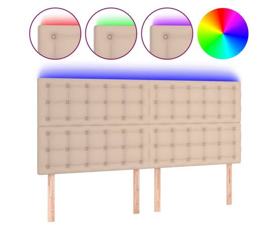 Tăblie de pat cu led, cappuccino, 180x5x118/128 cm, piele eco, 2 image