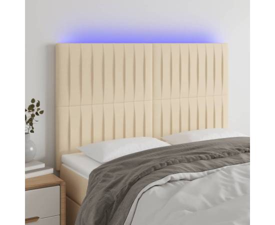 Tăblie de pat cu led, crem, 144x5x118/128 cm, textil