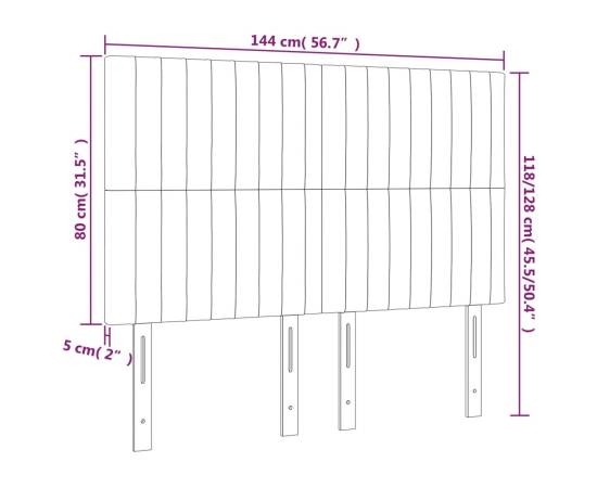 Tăblie de pat cu led, crem, 144x5x118/128 cm, textil, 6 image