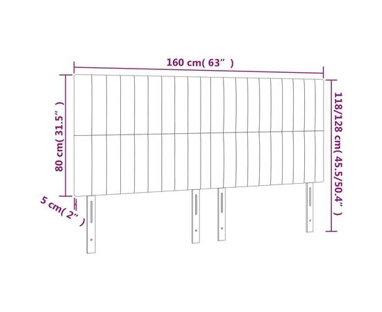 Tăblie de pat cu led, crem, 160x5x118/128 cm, textil, 6 image