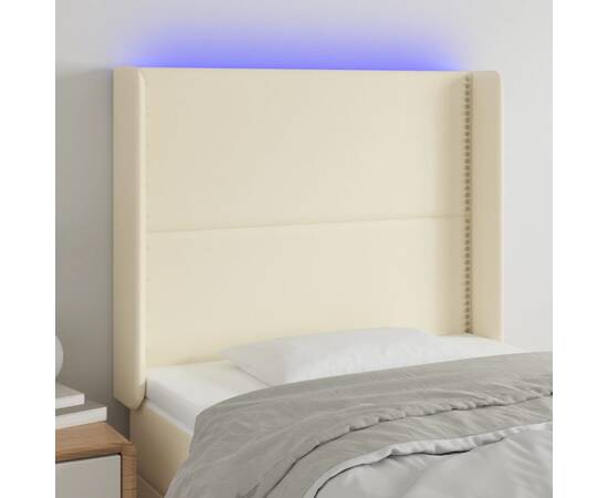 Tăblie de pat cu led, crem, 83x16x118/128 cm, piele ecologică