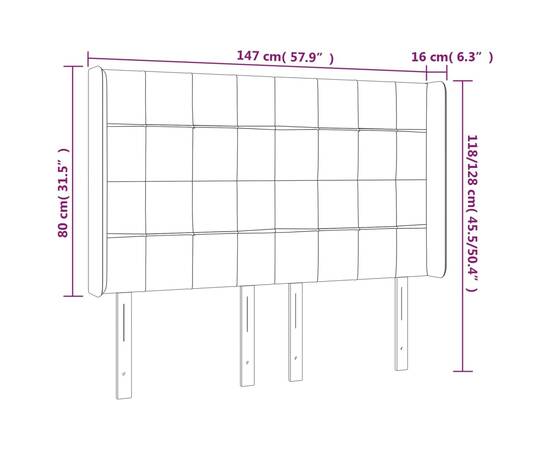 Tăblie de pat cu led, gri închis, 147x16x118/128 cm, textil, 6 image