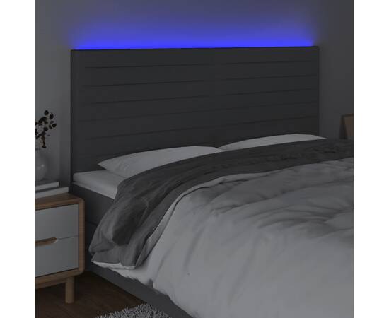 Tăblie de pat cu led, gri închis, 160x5x118/128 cm, textil, 3 image