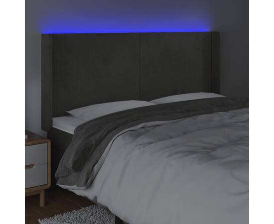 Tăblie de pat cu led, gri închis, 163x16x118/128 cm, catifea, 4 image