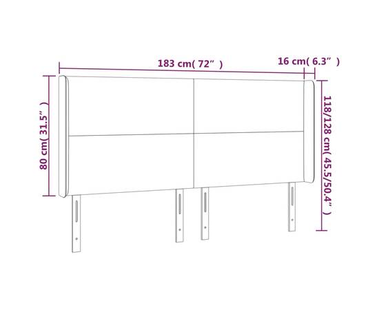 Tăblie de pat cu led, gri închis, 183x16x118/128 cm, catifea, 6 image